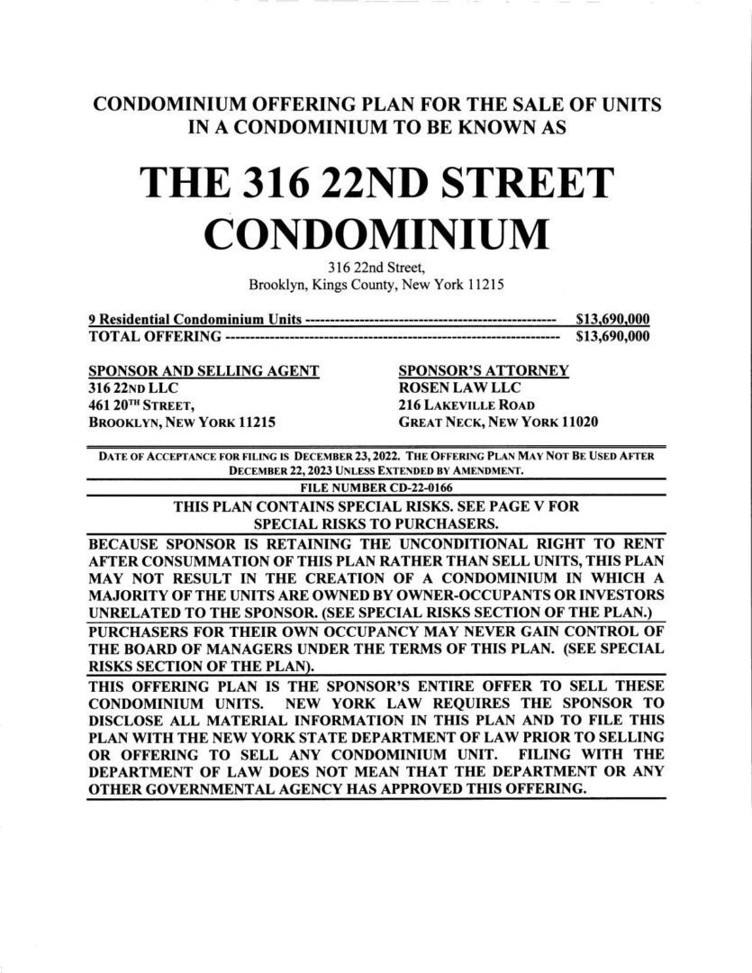 A page of the 3 1 6 2 2 nd street condominium.