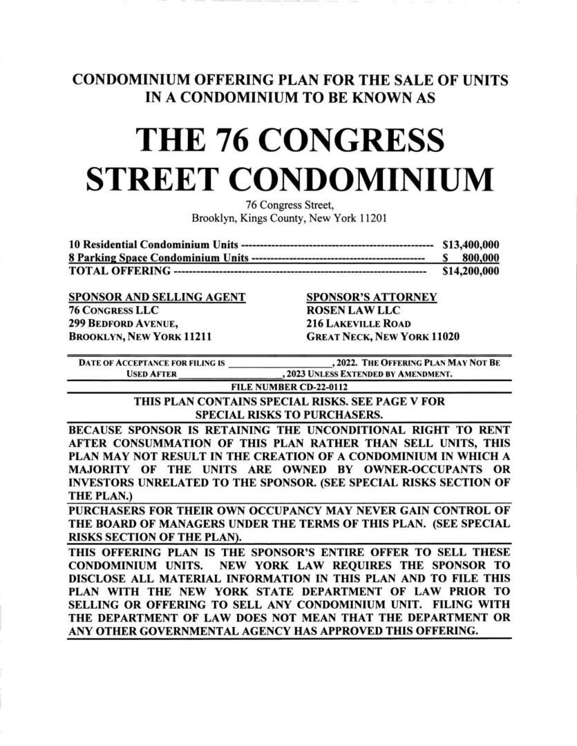 A page from the 7 6 congress street condominium.