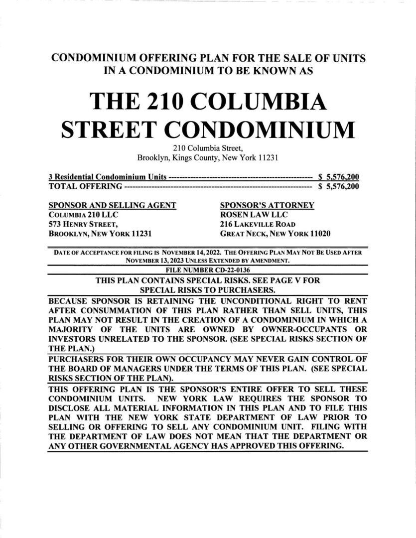 A page of the 2 1 0 columbia street condominium