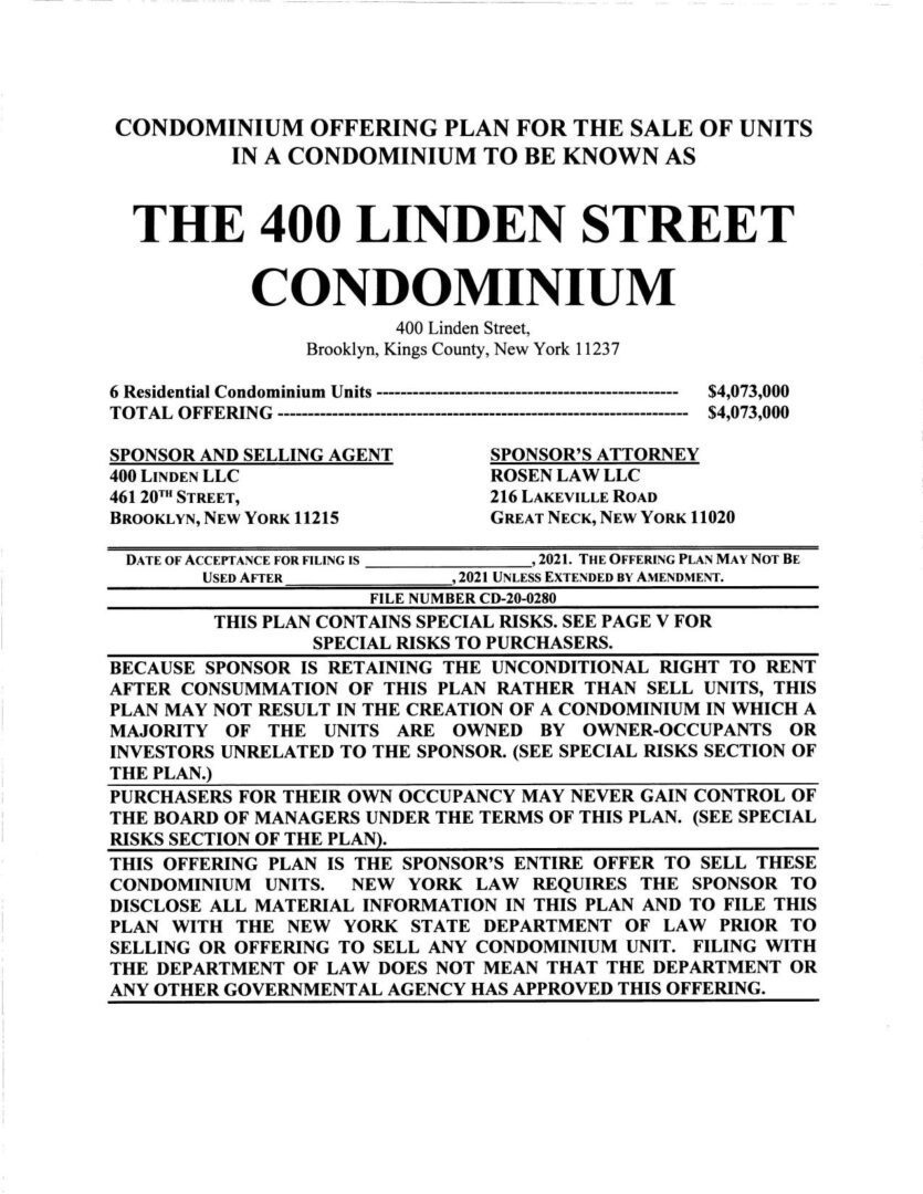 A page of the 4 0 0 linden street condominium