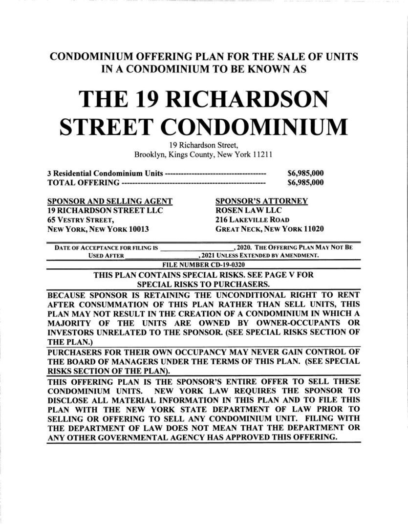 A page of the 1 9 richardson street condominium.