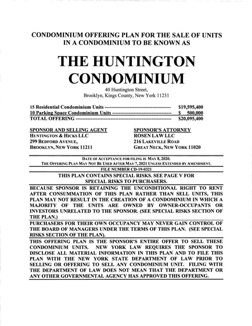 A page of the huntington condominium in a condomi to be known as