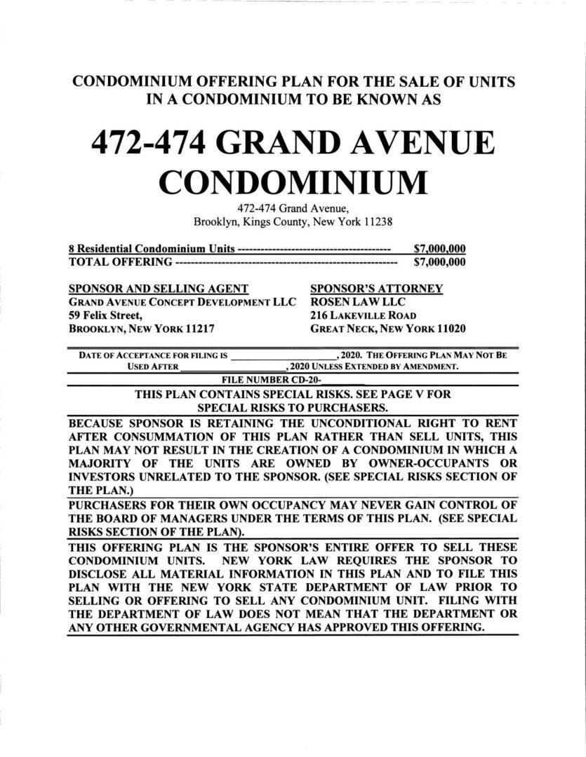 A page of an advertisement for the grand avenue condominium.