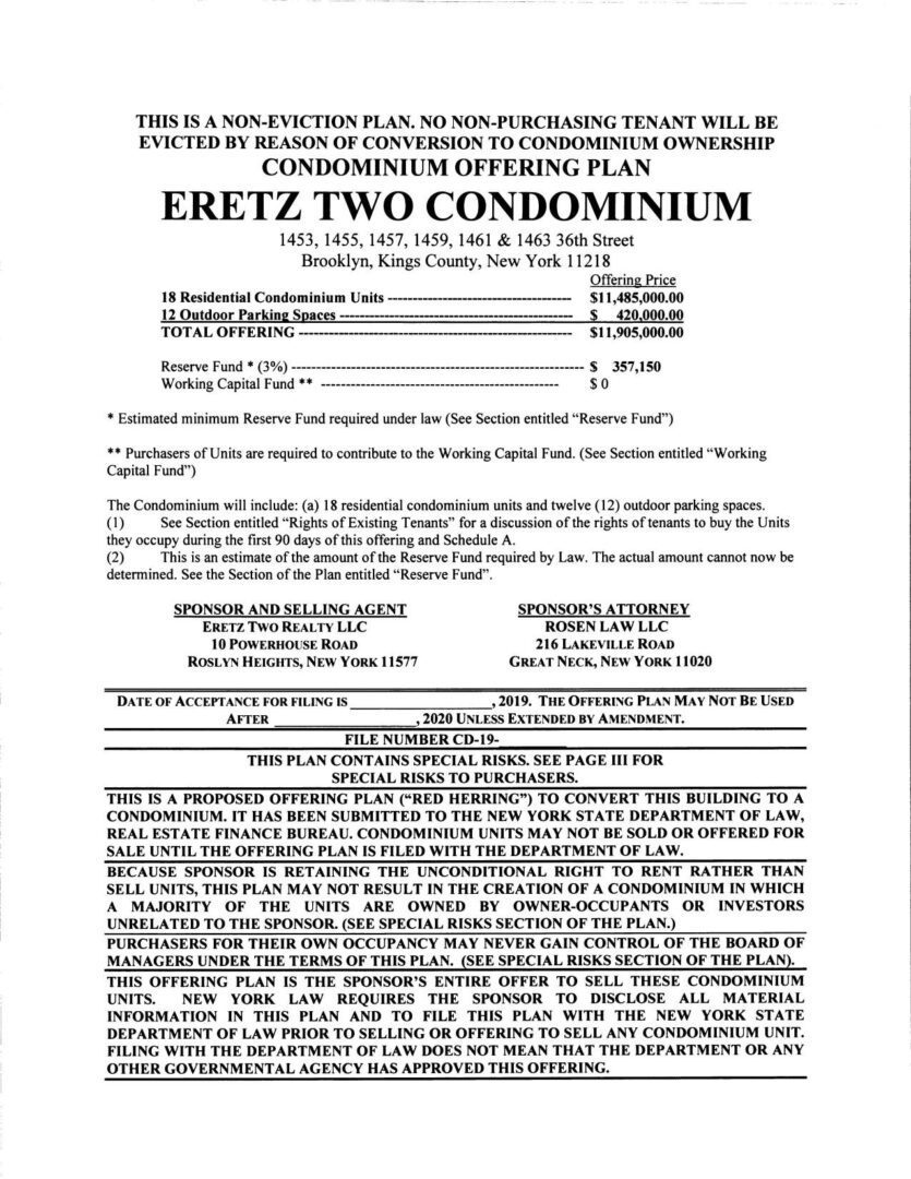 A page of an erez two condominium listing.