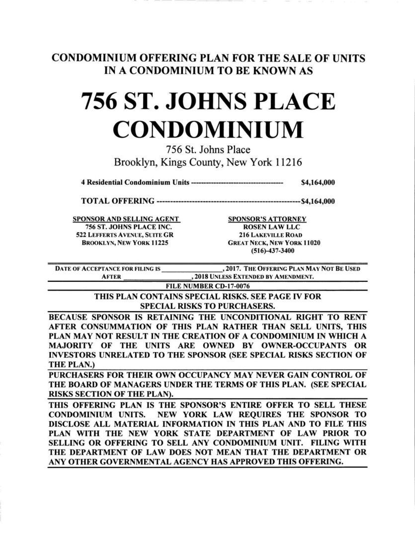 A page of the 7 5 6 st. Johns place condominium