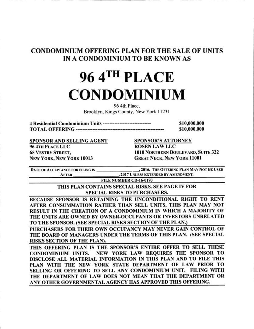 A 9 6 th place condominium plan for sale by owner