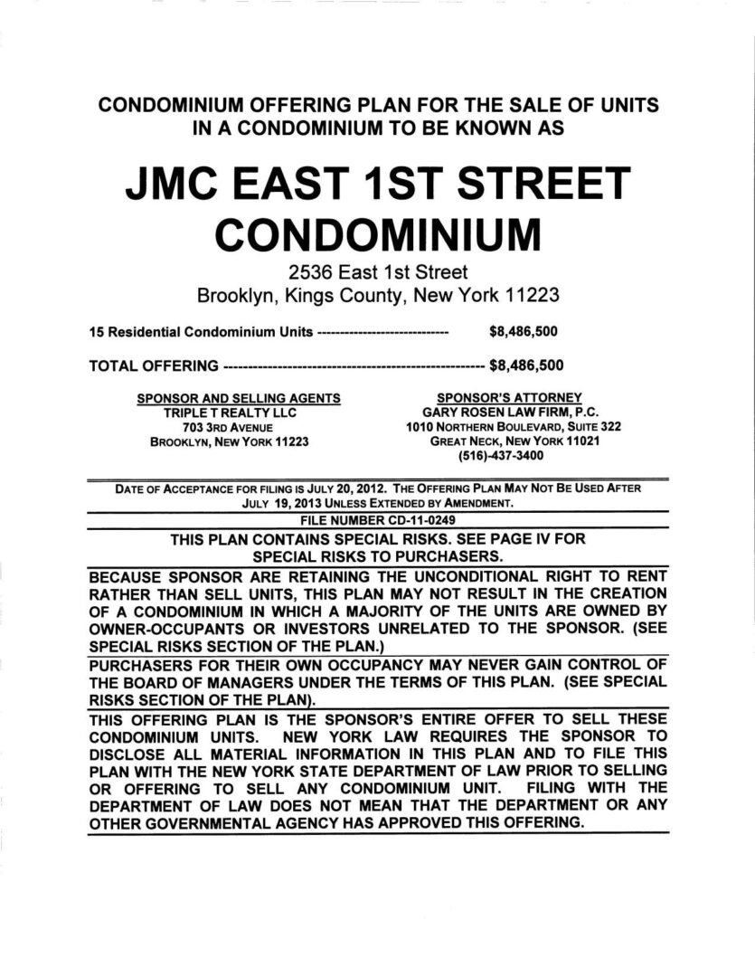 A document with the title of an apartment in a condominium.