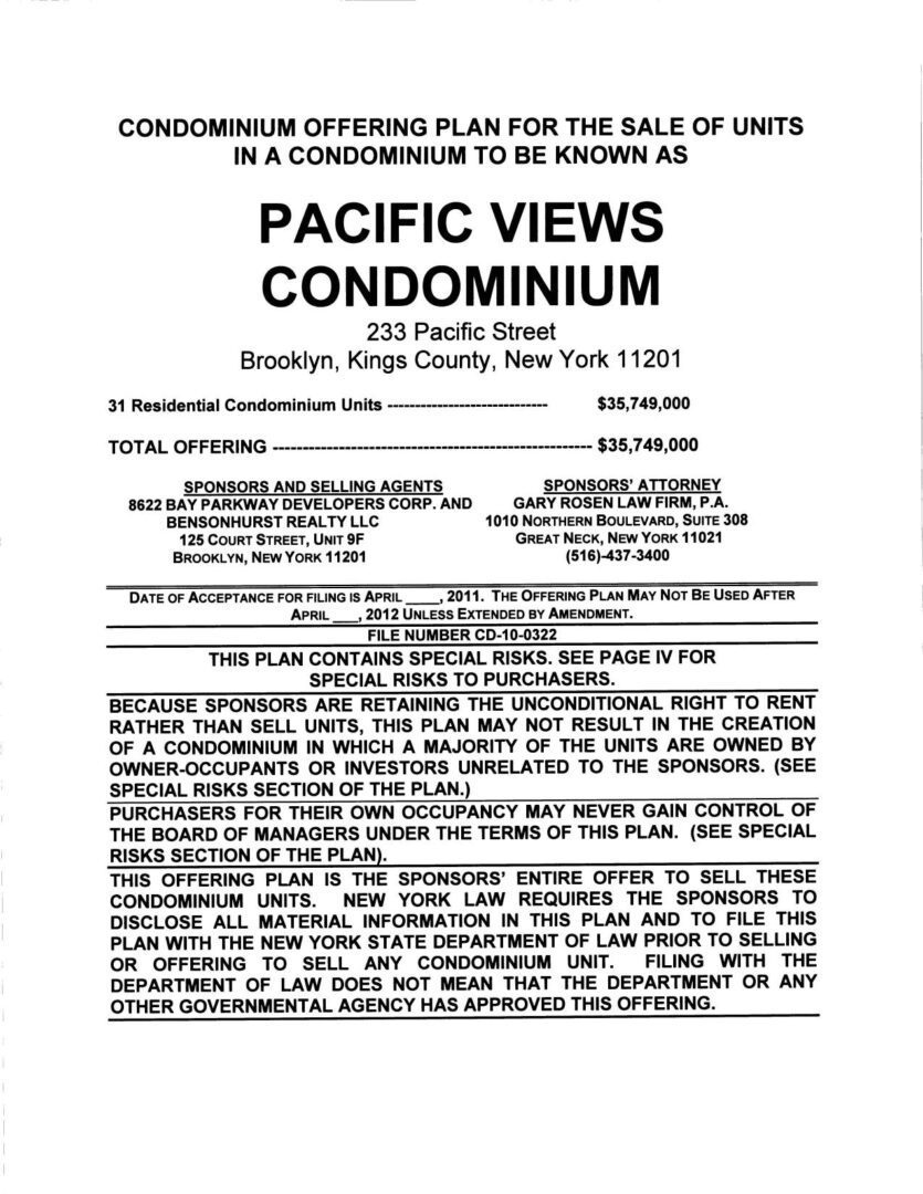 A flyer for the pacific views condominium.